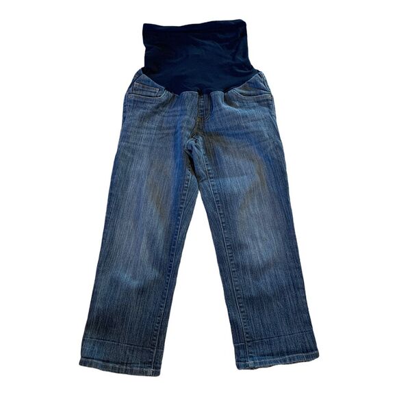 Oh Baby by Motherhood Maternity Jeans Sz M Medium Capri Blue Full Belly Band - Picture 1 of 11